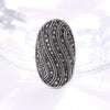 Black Rhinestone Ring For Women - Antique Silver Plated Retro