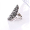 Black Rhinestone Ring For Women - Antique Silver Plated Retro